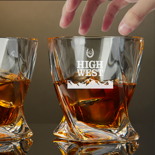 Custom Engraved High West Whiskey Glass – 10 oz Twisted Rocks Glass