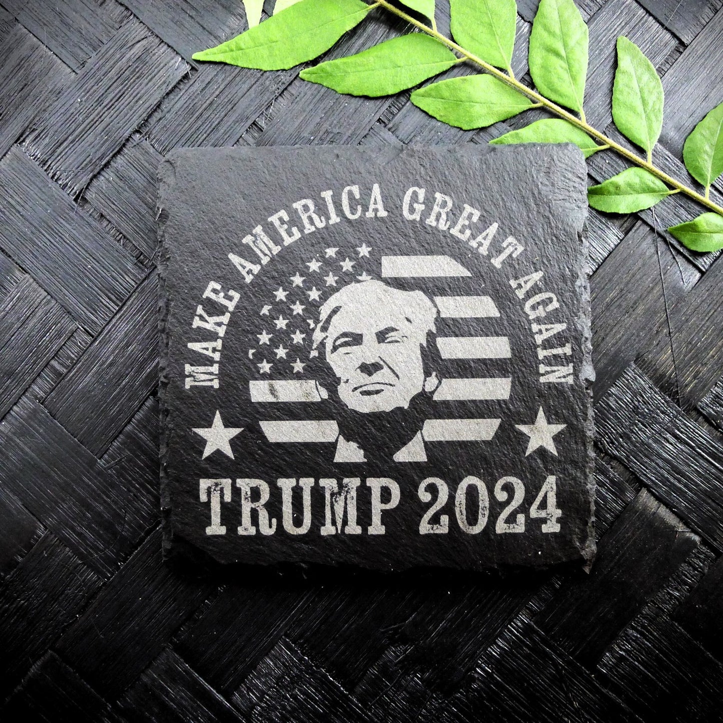 Trump 2024 FIGHT Never Surrender Assassination MAGA Square Slate Coaster Set