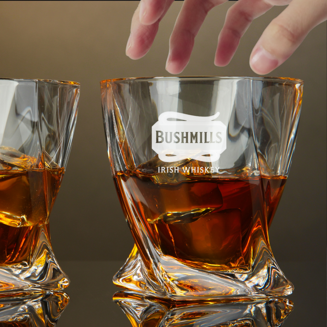 Custom Engraved Bushmills Whiskey Glass – 10 oz Twisted Rocks Glass