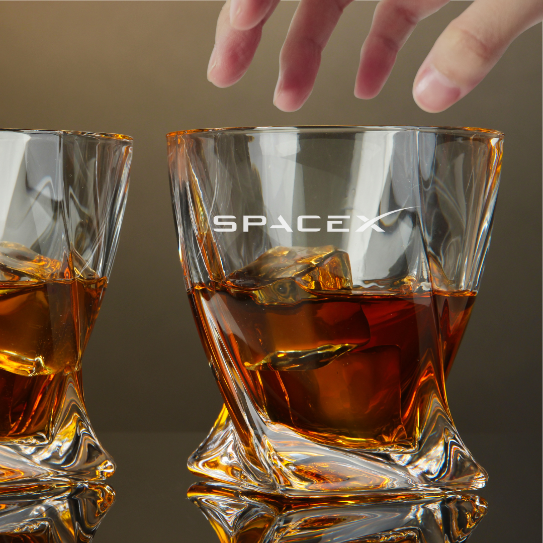 Custom Engraved SpaceX Whiskey Glass – 10 oz Twisted Rocks Glass