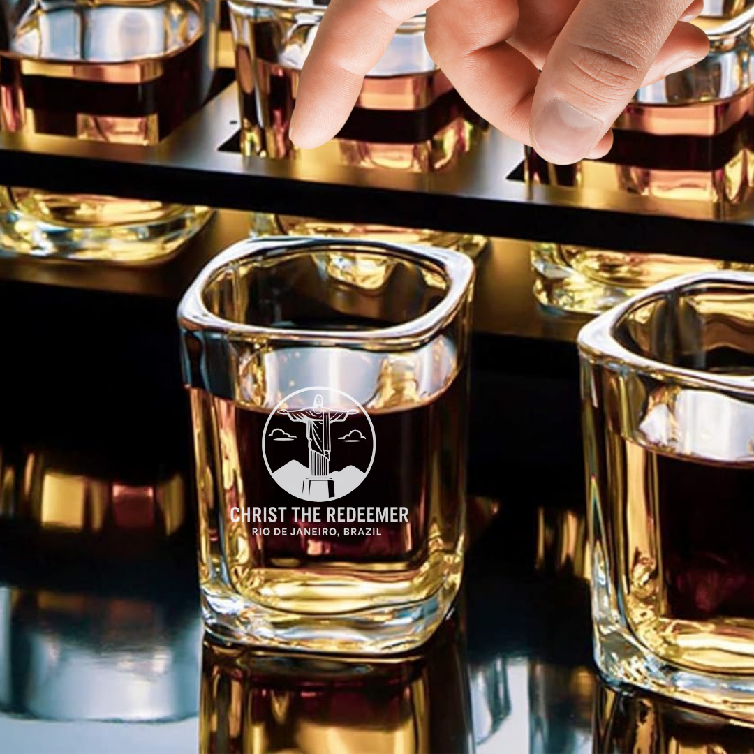 Custom Engraved Christ the Redeemer Rio de Janeiro Shot Glass – 2.2 oz Square Sh