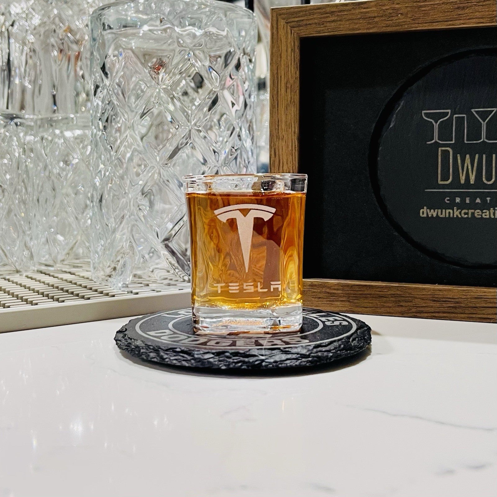 Custom Engraved Tesla Tequila Shot Glass – 2.2 oz Capacity NEW