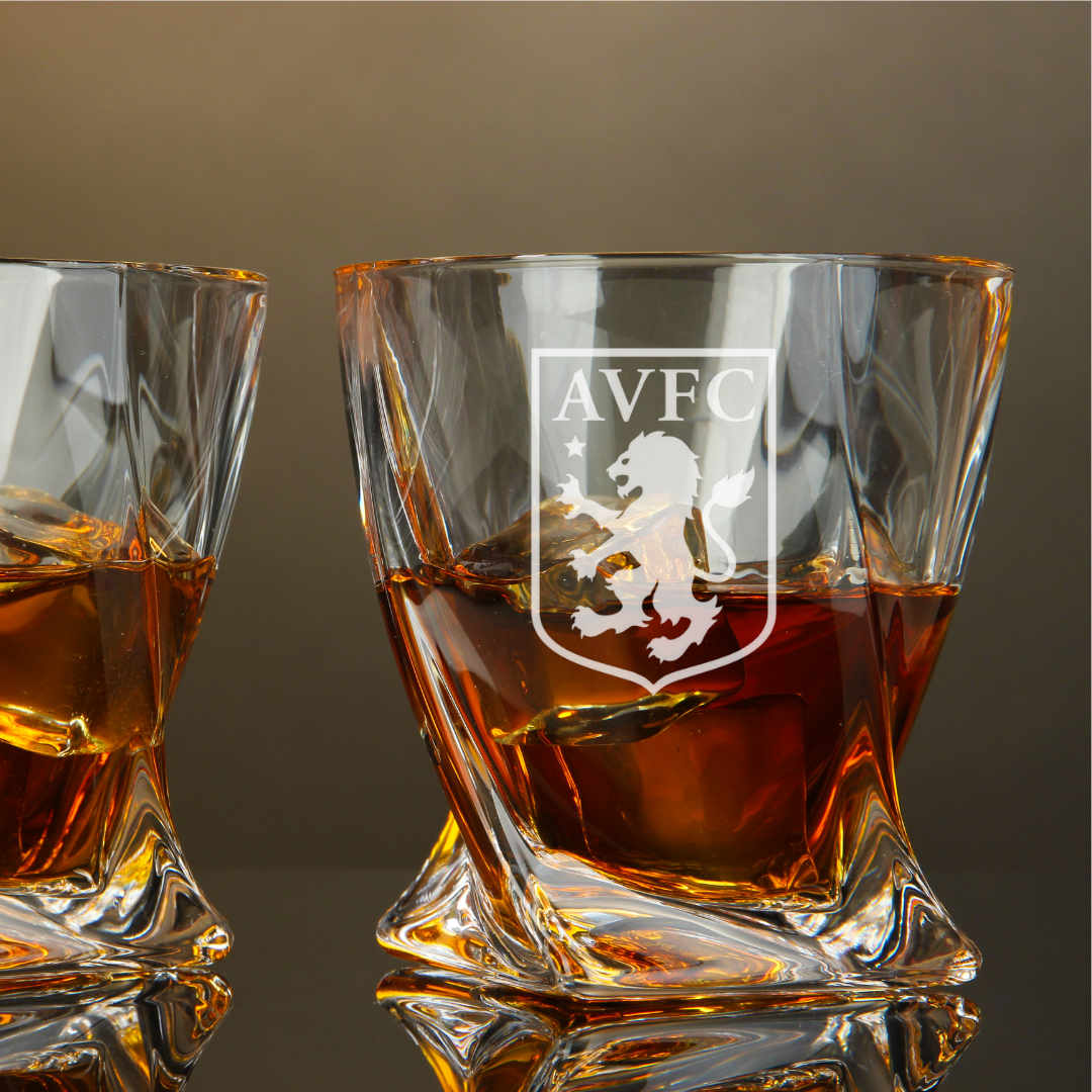 Custom Engraved Aston Villa Whiskey Glass – 10 oz Twisted Rocks Glass