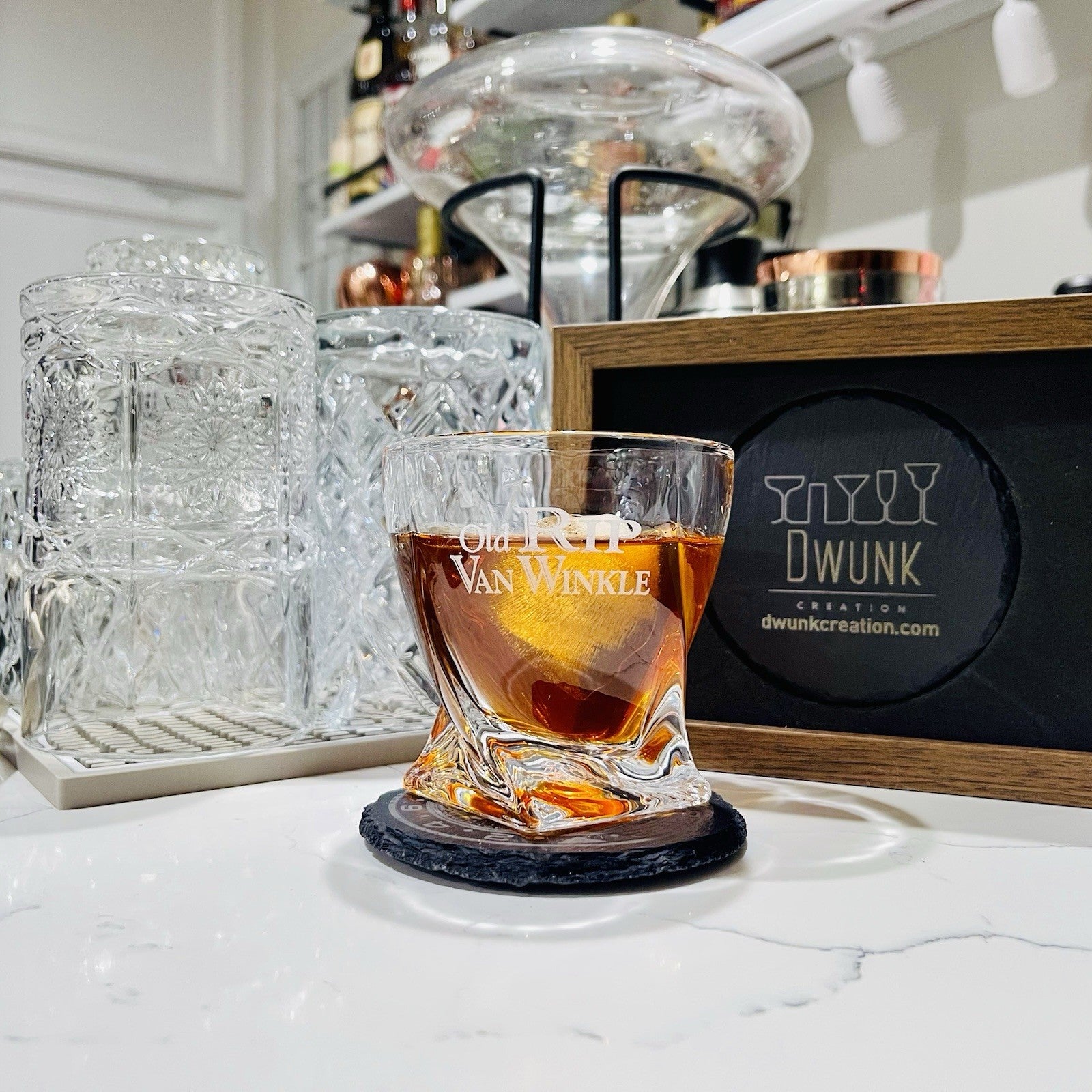 Custom Engraved Old Rip Van Winkle Whiskey Glass – 10 oz Twisted Rocks Glass