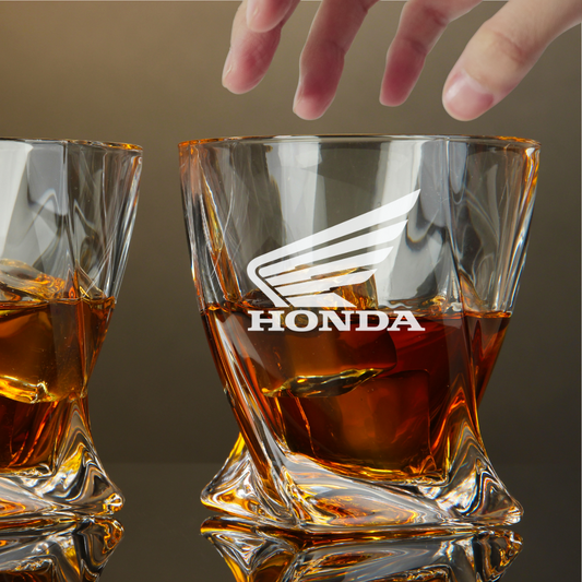 Custom Engraved Honda Motorcycle Whiskey Glass – 10 oz Twisted Rocks Glass