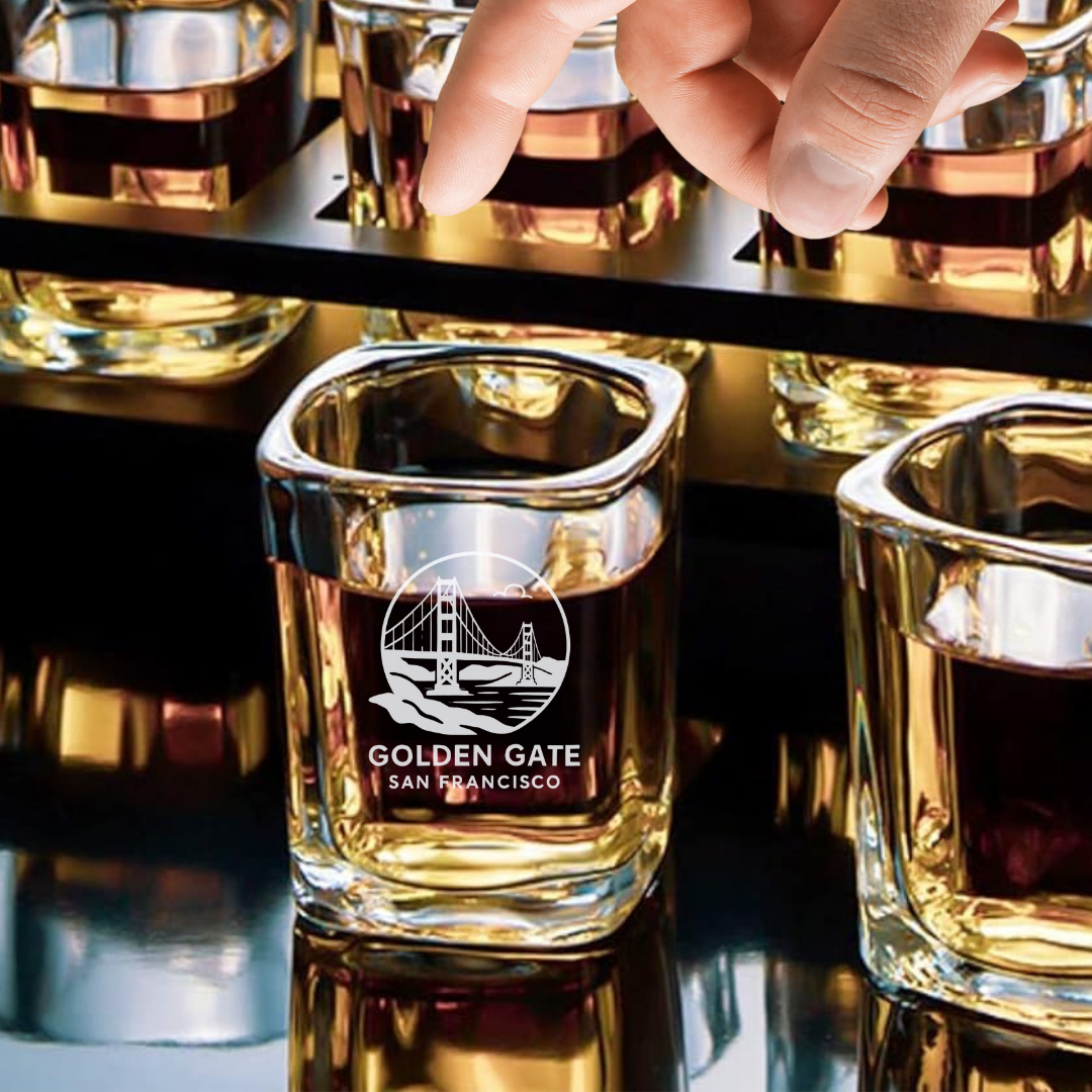 Custom Engraved Golden Gate Bridge San Francisco Shot Glass – 2.2 oz Square Shot