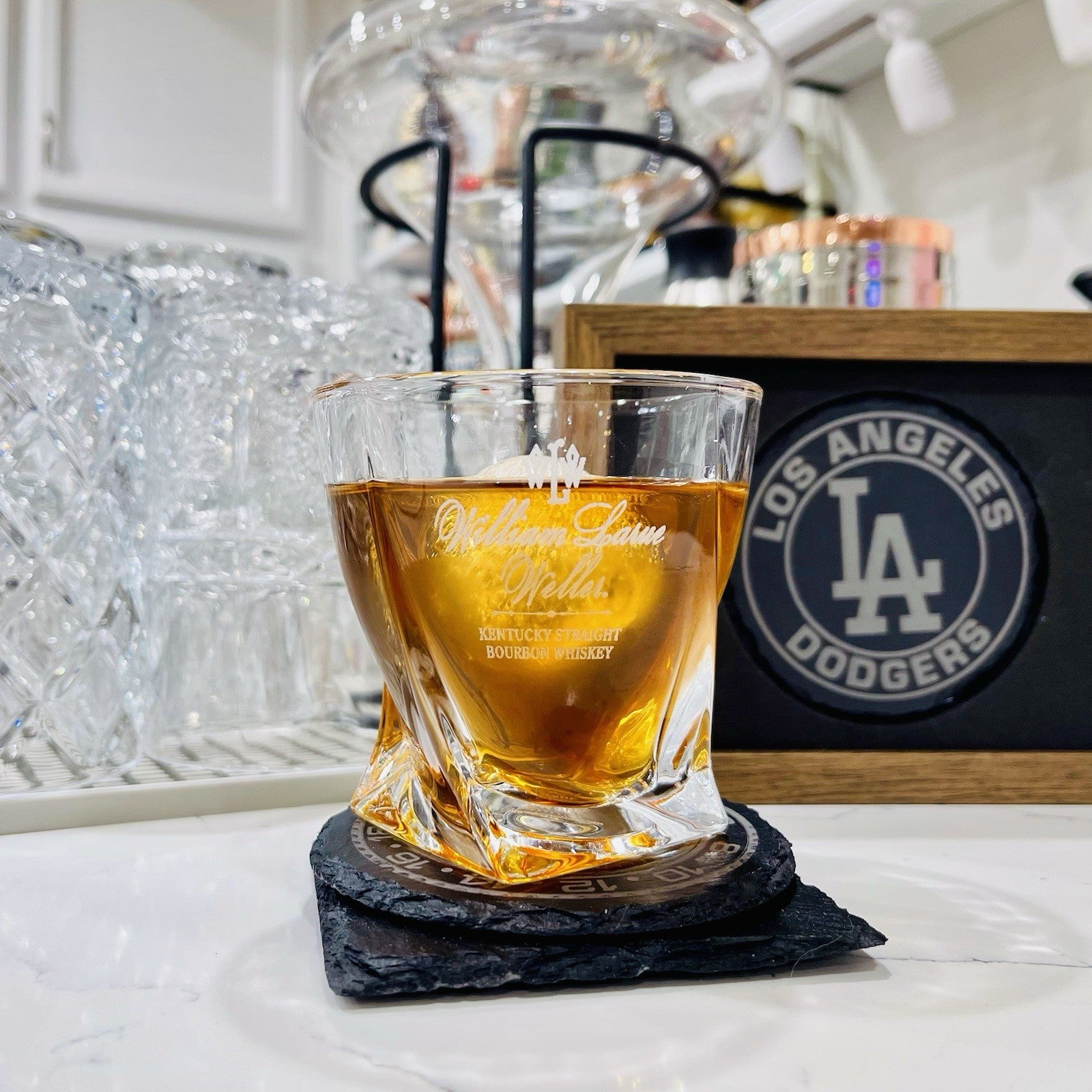 Custom Engraved William Larue Weller Whiskey Glass – 10 oz Twisted Rocks Glass