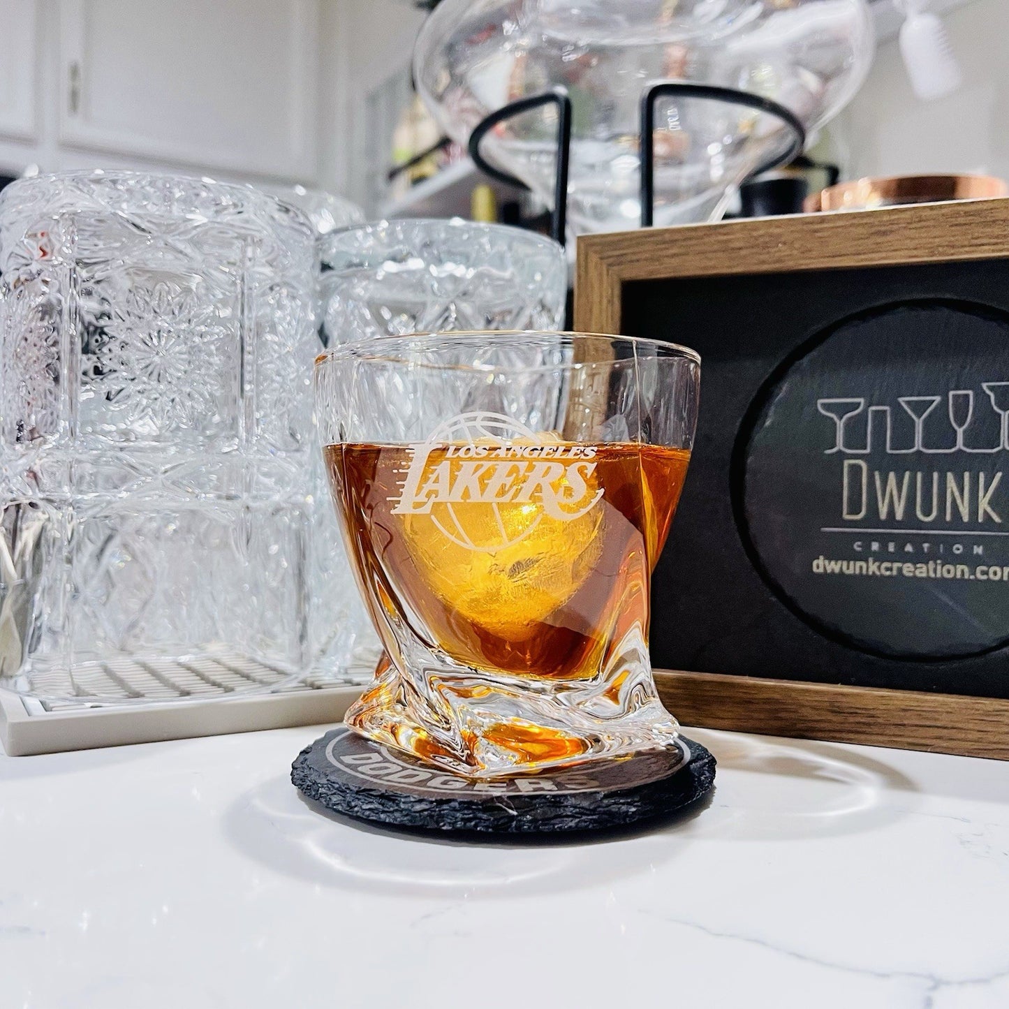 Custom Engraved Los Angeles Lakers Whiskey Glass – 10 oz Twisted Rocks Glass