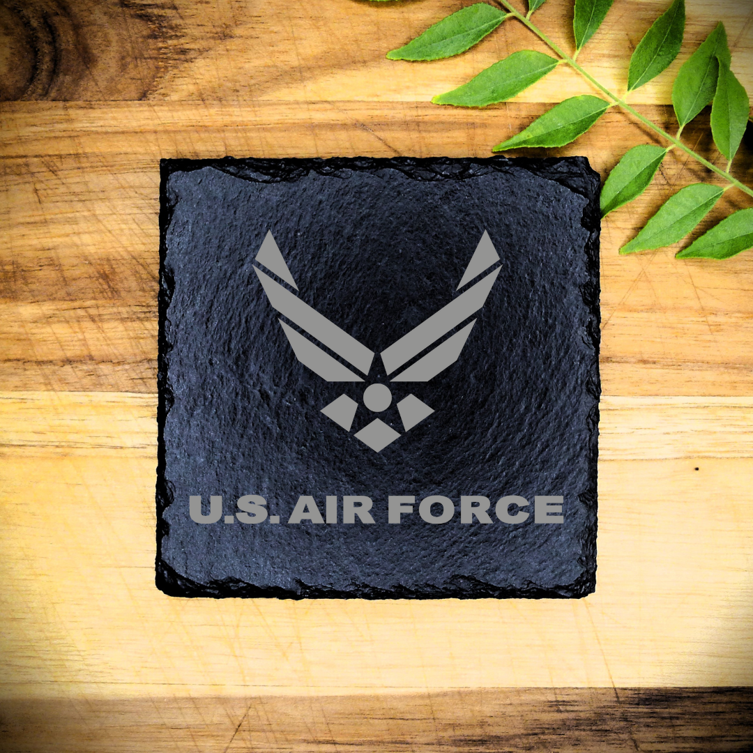 Custom Engraved U.S. Air Force Slate Coaster – 4" Square Drink Coaster
