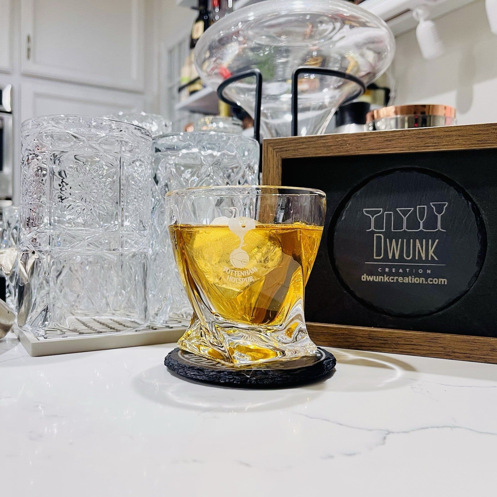 Custom Engraved Tottenham Hotspur Whiskey Glass – 10 oz Twisted Rocks Glass
