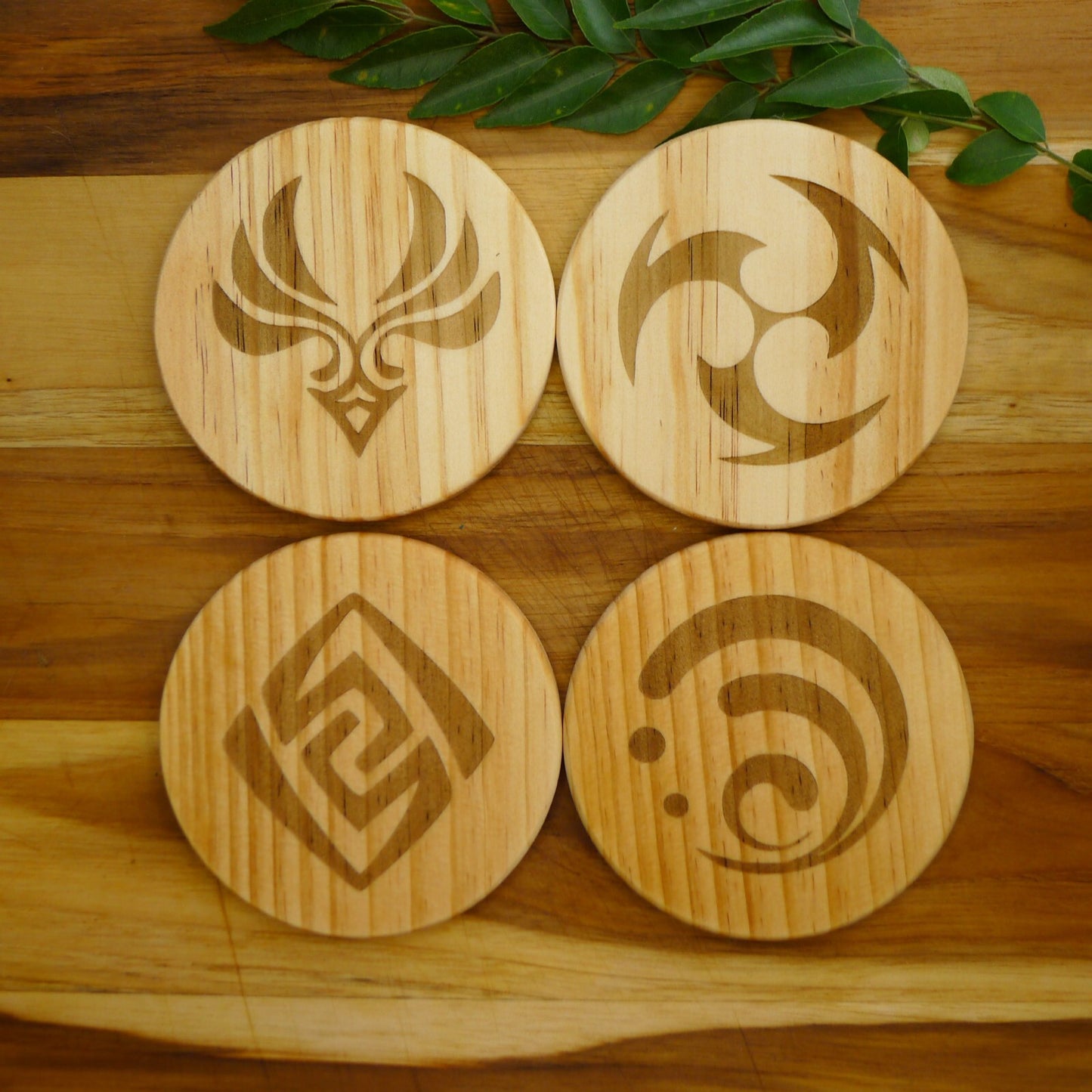 Genshin Impact Archon Wooden Coaster Set Elemental Inspired Gaming Gear