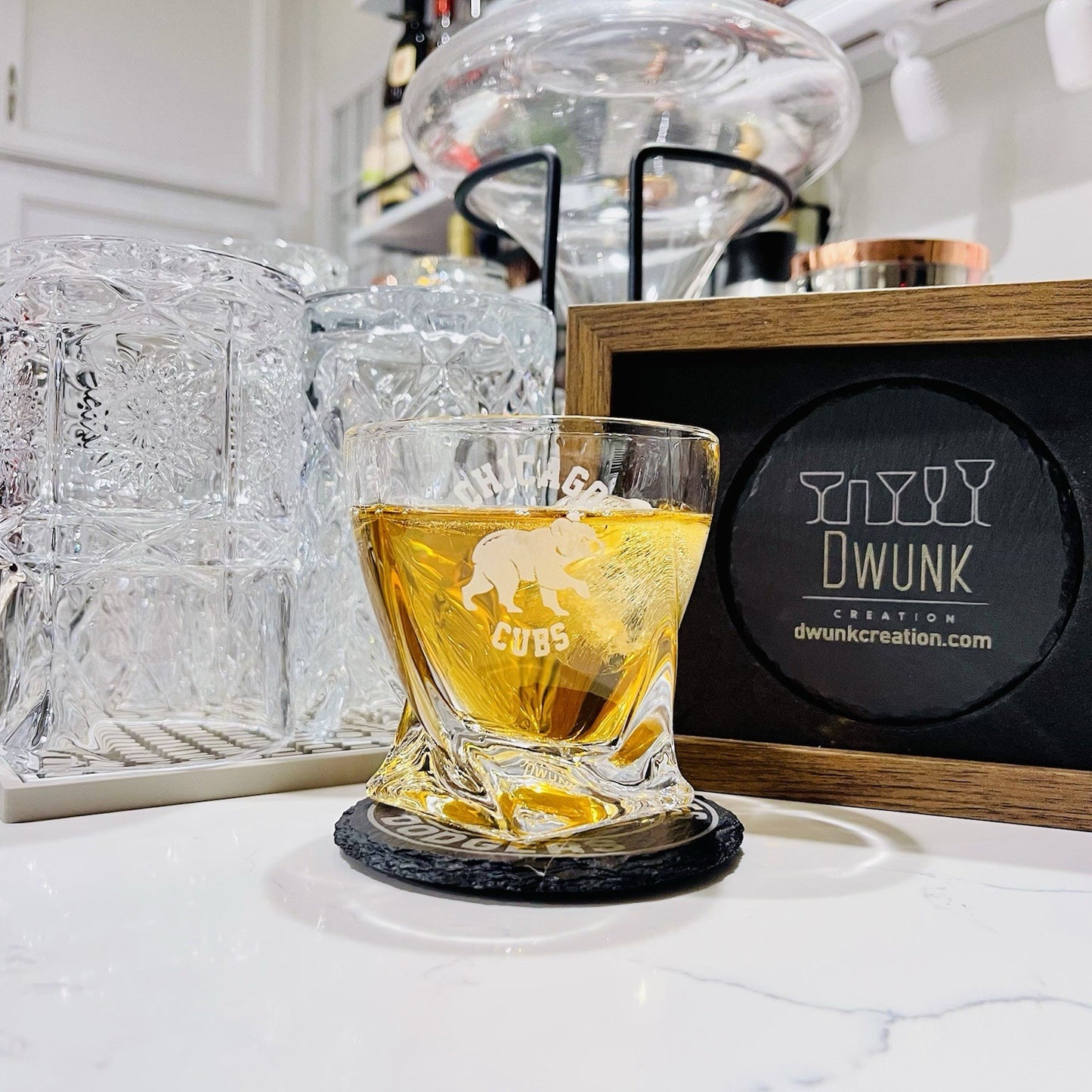Custom Engraved Chicago Cubs Whiskey Glass – 10 oz Twisted Rocks Glass