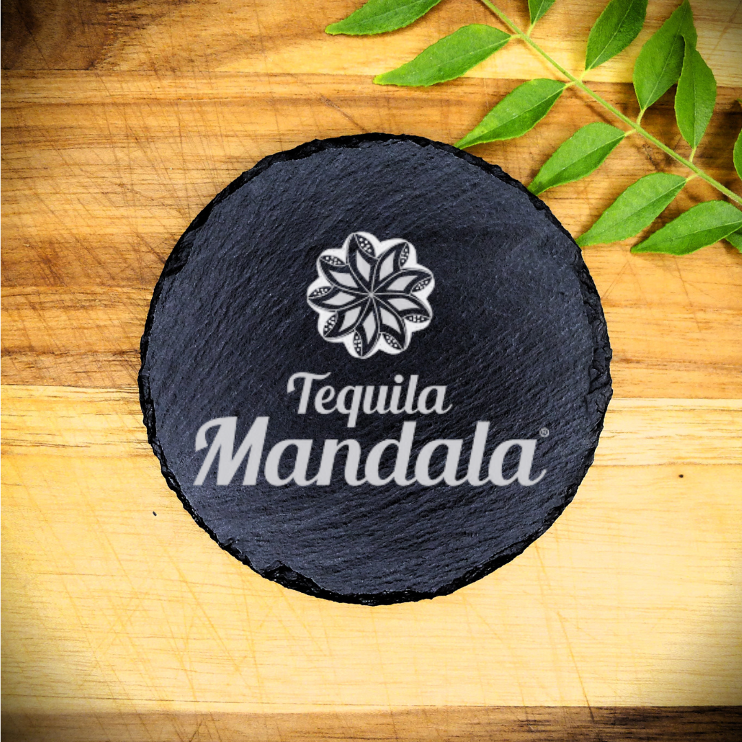 Tequila Mandala Slate Coaster  Brand New Handcrafted Laser Engraved Round
