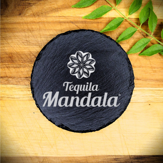 Tequila Mandala Slate Coaster  Brand New Handcrafted Laser Engraved Round