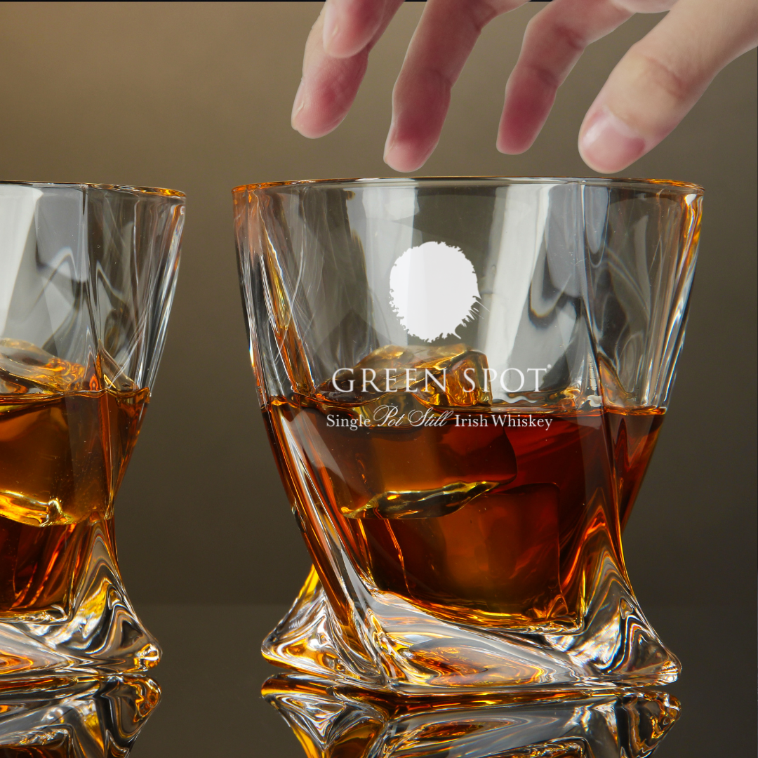 Custom Engraved Green Spot Whiskey Glass – 10 oz Twisted Rocks Glass