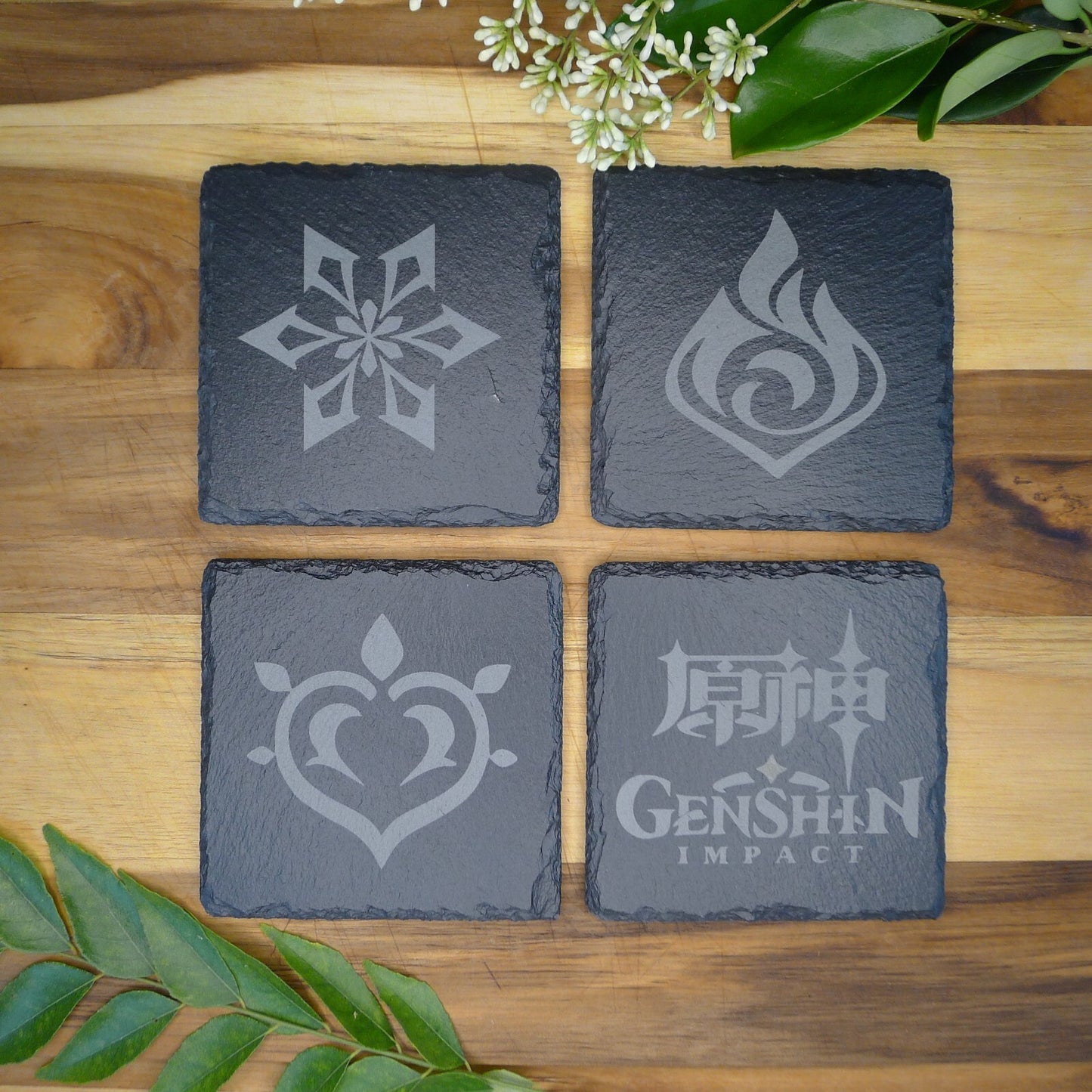 Genshin Impact Archon Slate Coaster Set of 8 Elemental Inspired Gaming Gear