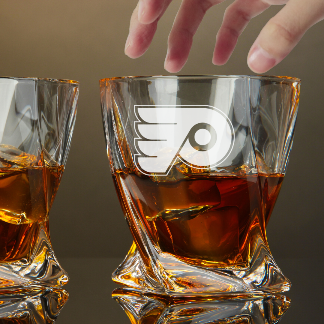 Custom Engraved Philadelphia Flyers Whiskey Glass – 10 oz Twisted Rocks Glass
