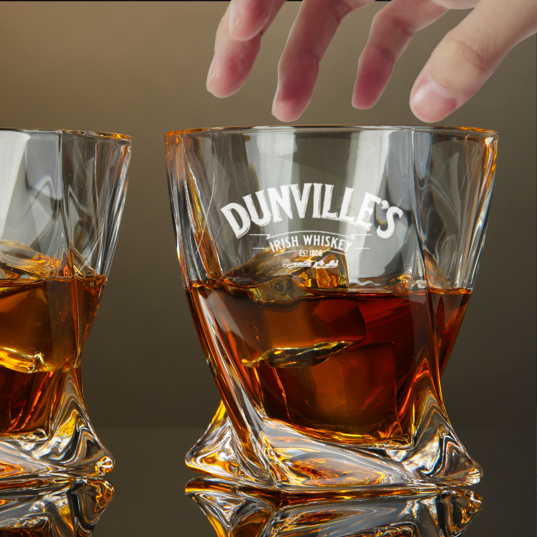 Custom Engraved Dunville's Irish Whiskey Glass – 10 oz Twisted Rocks Glass
