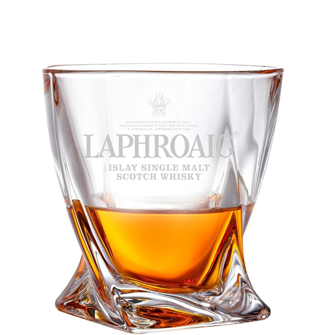 Custom Engraved Laphroaig Whiskey Glass – 10 oz Twisted Rocks Glass New