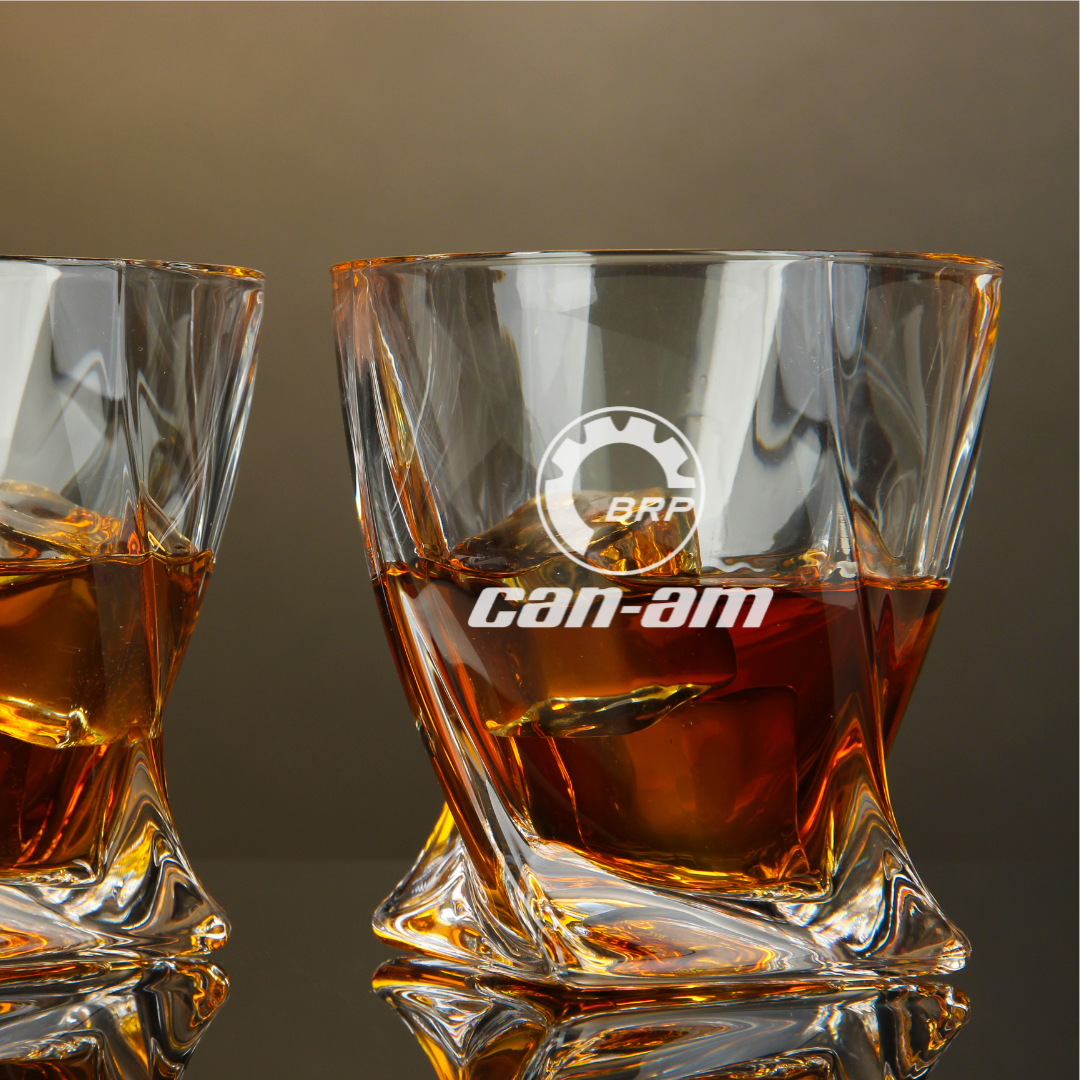 Custom Engraved Can-Am BRP Style Whiskey Glass – 10 oz Twisted Rocks Glass
