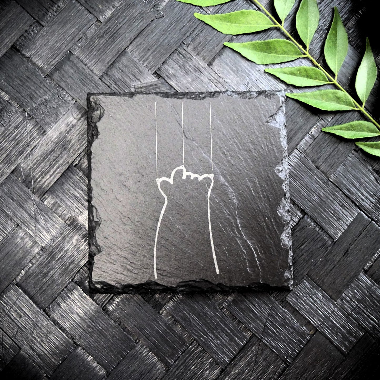 Cute Cat Claw Slate Coaster Set - Cute Engraved Minimalist Cat Paw Design