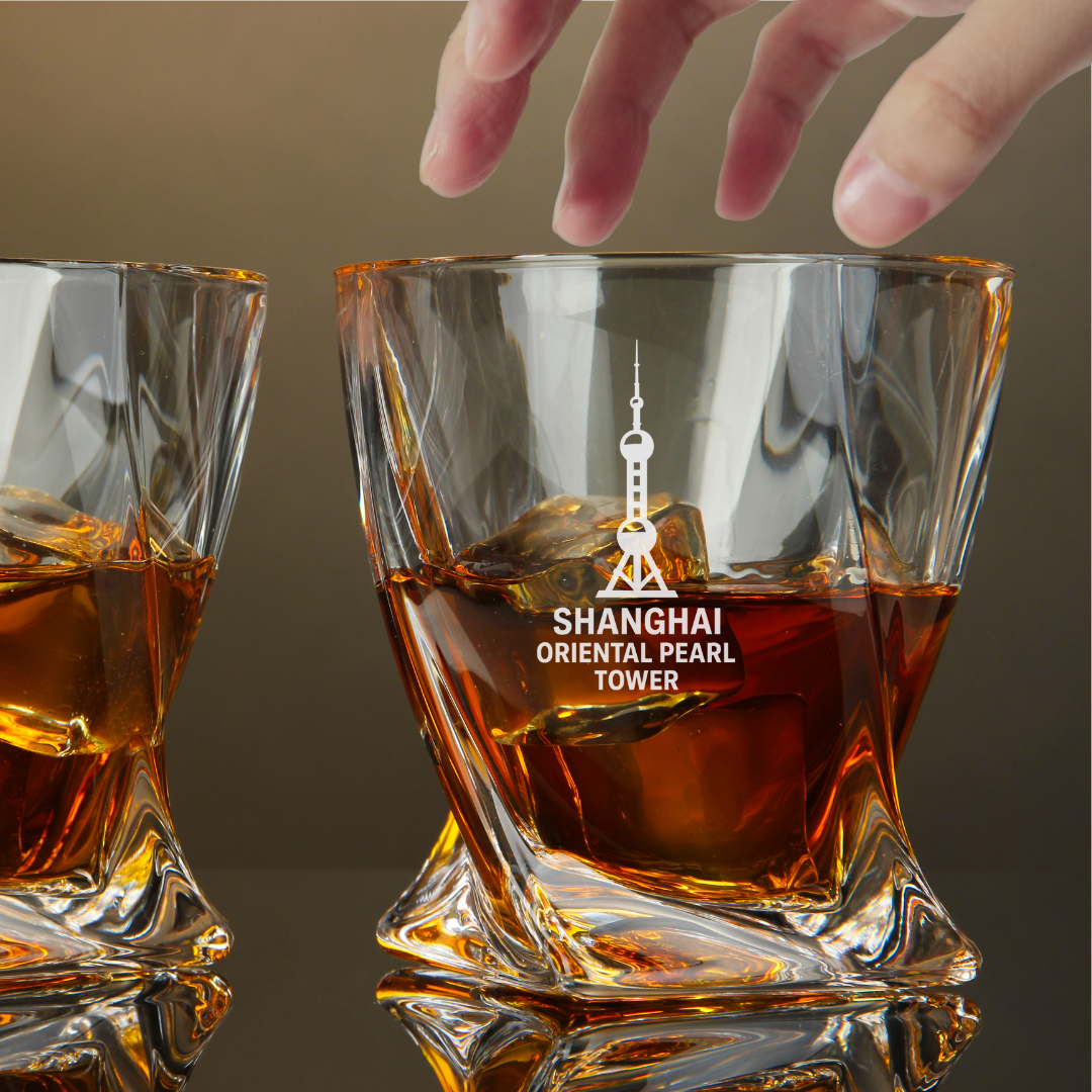 Custom Engraved Shanghai Oriental Pearl Tower Whiskey Glass – 10 oz Twisted Rock