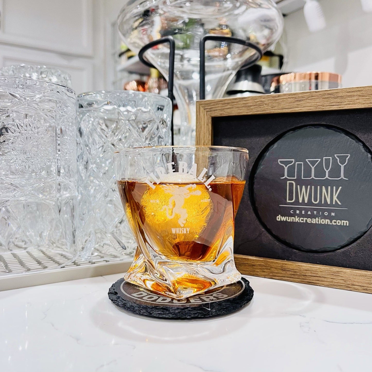 Custom Engraved Fireball Twisted Whiskey Glass – 10 oz Rocks Glass New