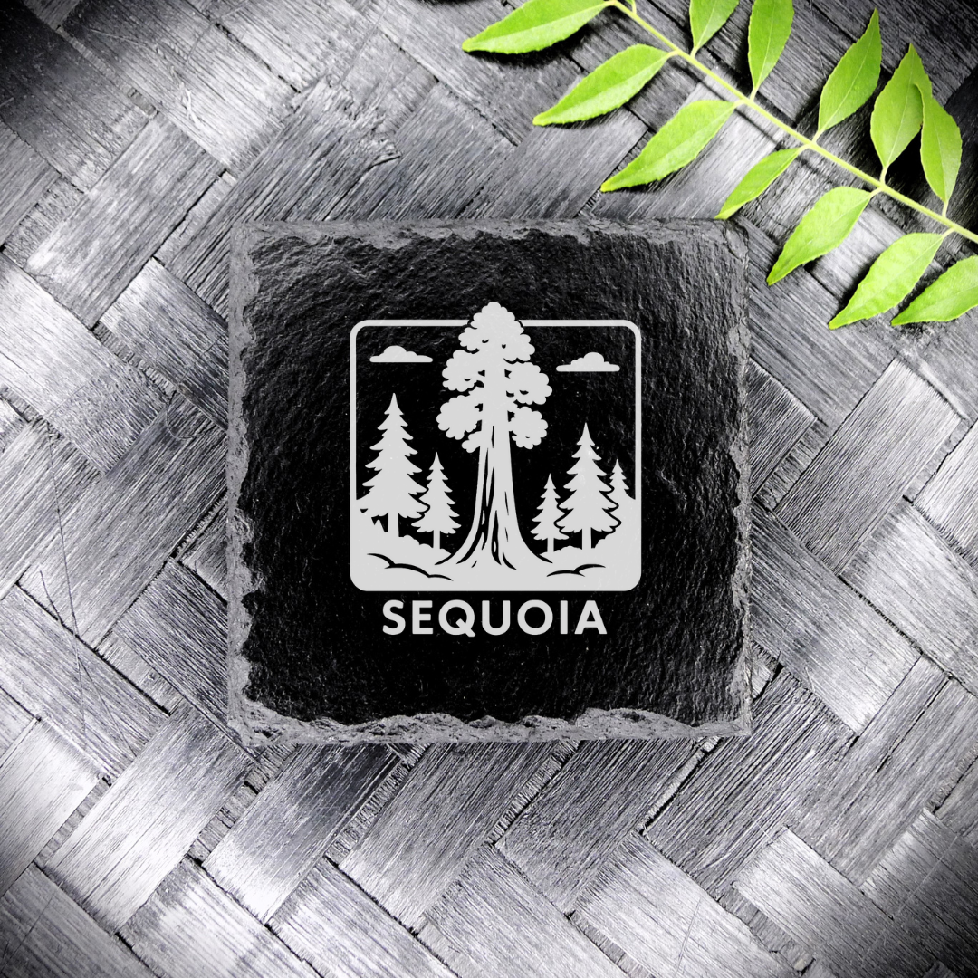 Sequoia Slate Coaster Brand New Handcrafted Laser Engraved Square