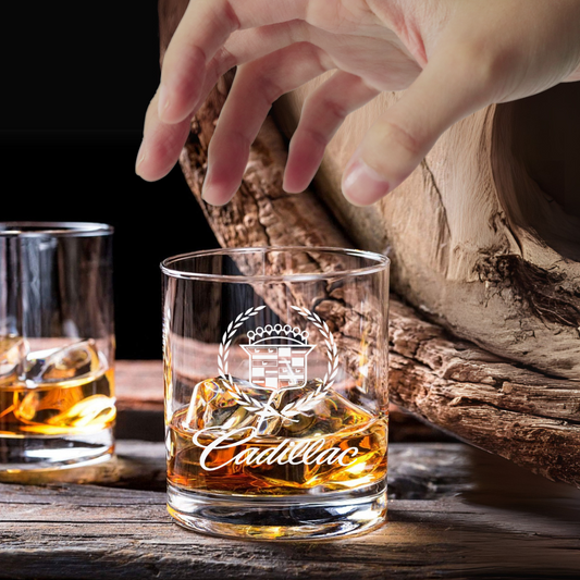 Custom Engraved Cadillac Whiskey Glass – 7 oz Rocks Glass