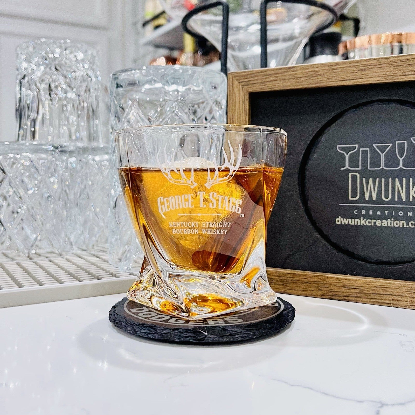 Custom Engraved George T Stagg Whiskey Glass – 10 oz Twisted Rocks Glass