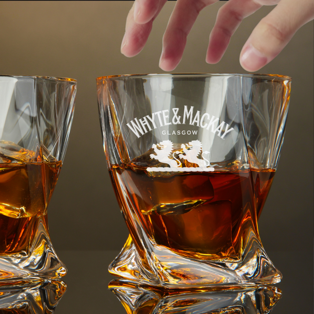 Custom Engraved Whyte & Mackay Whiskey Glass – 10 oz Twisted Rocks Glass