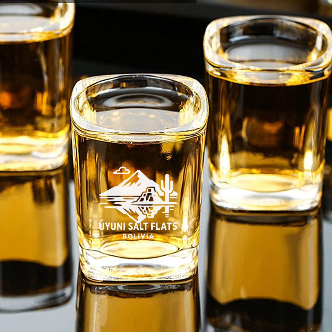 Custom Engraved Uyuni Salt Flats Shot Glass – 2.2 oz Square Glass