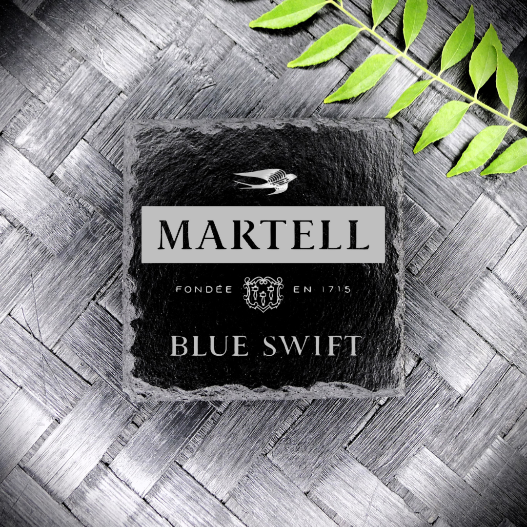 Martell Blue Swift Slate Coaster  Brand New Handcrafted Laser Engraved Square
