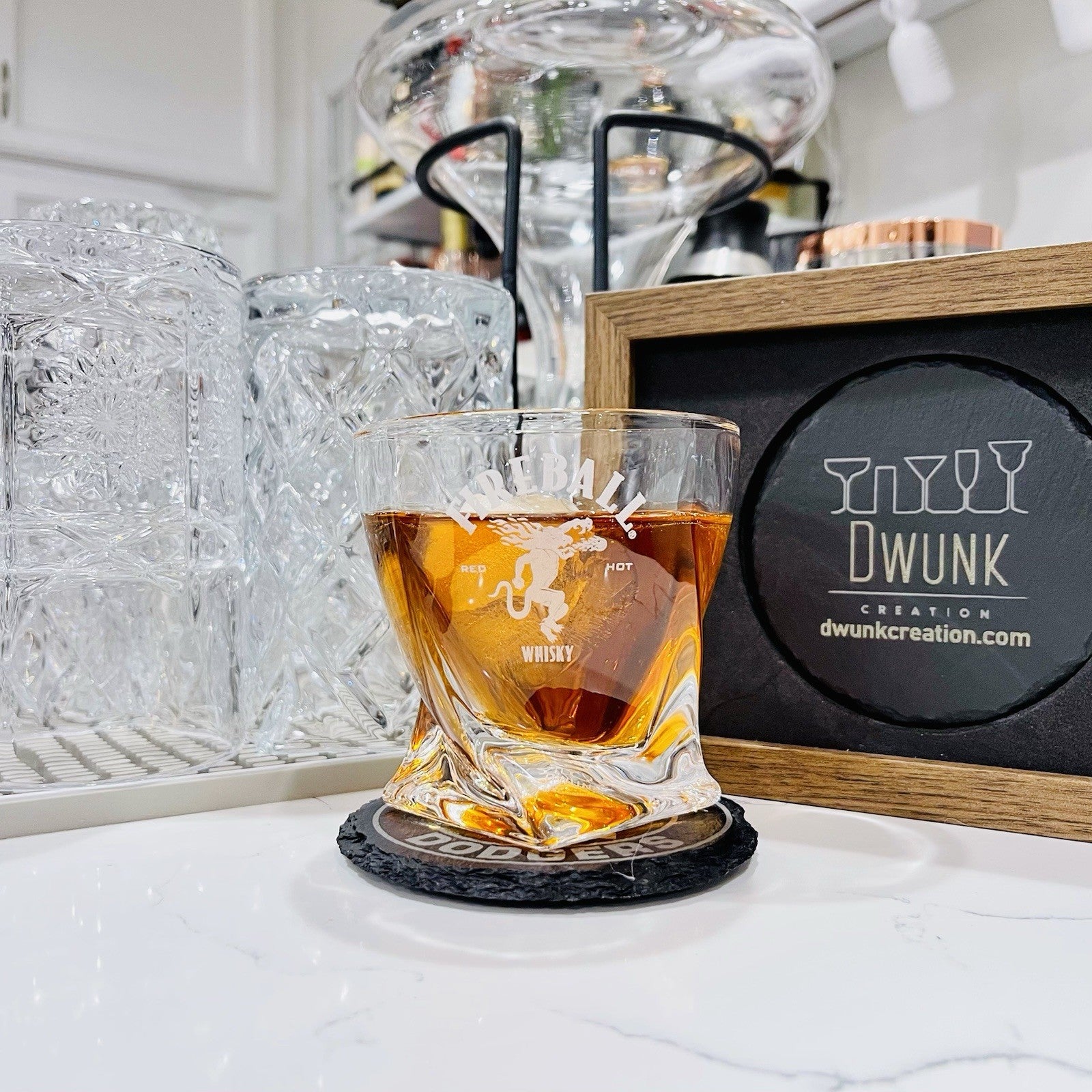 Custom Engraved Fireball Twisted Whiskey Glass – 10 oz Rocks Glass New