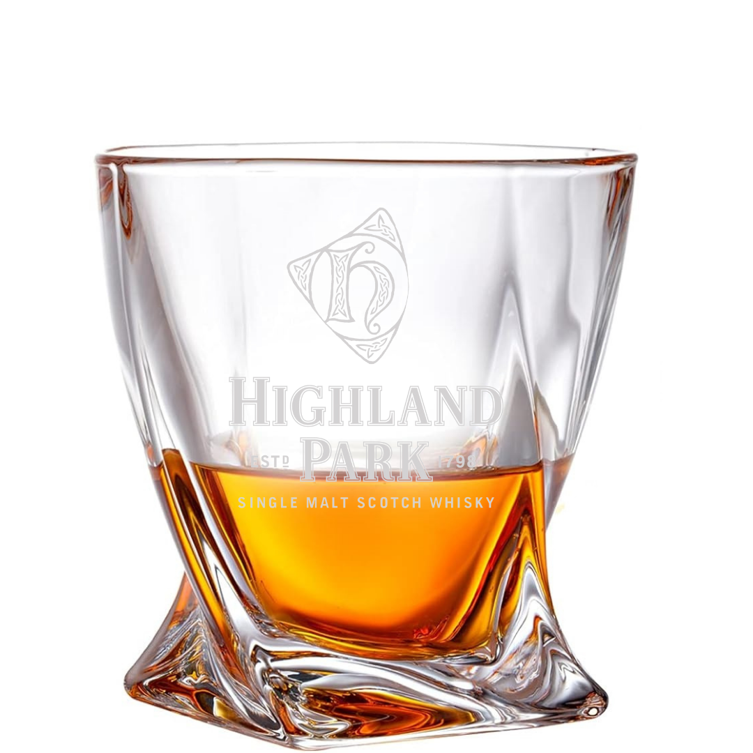 Custom Engraved Highland Park Twisted Whiskey Glass – 10 oz Rocks Glass New