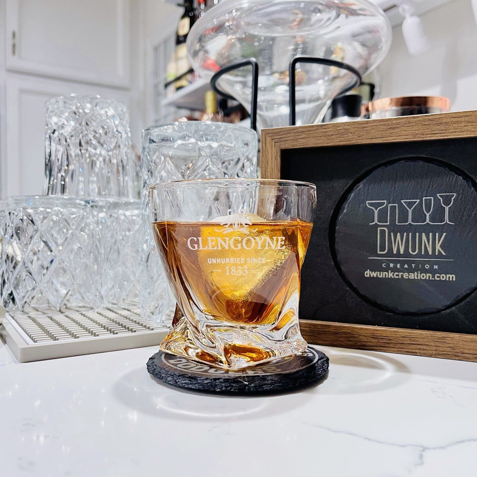 Custom Engraved Glengoyne Whiskey Glass – 10 oz Twisted Rocks Glass