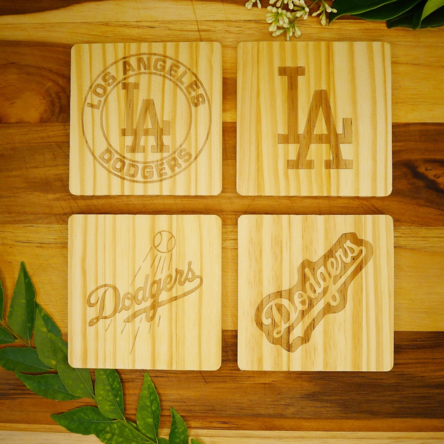 Los Angeles LA Dodgers Coaster Set MLB Brand New Laser Engraved Wood Hand Made 