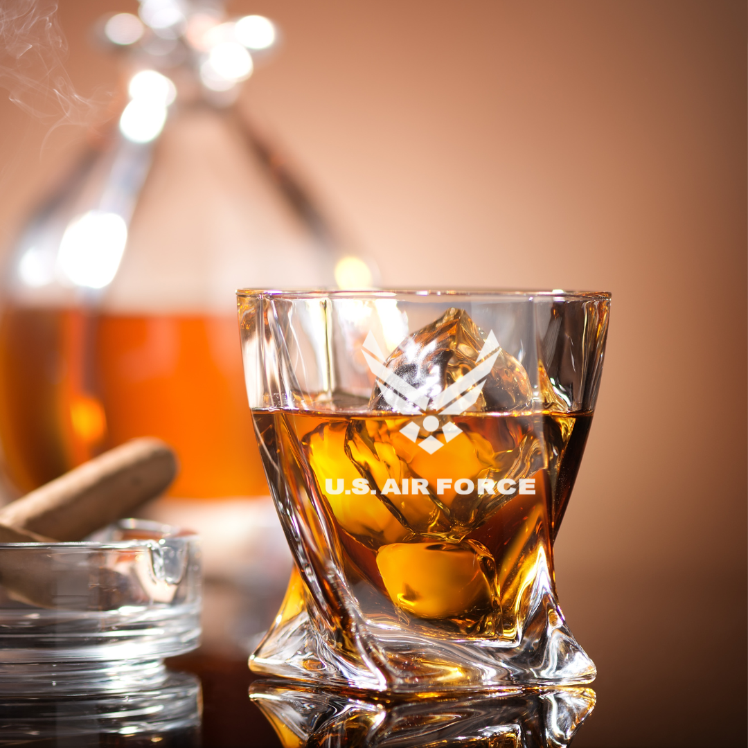 Custom Engraved US Air Force Whiskey Glass – 10 oz Twisted Rocks Glass