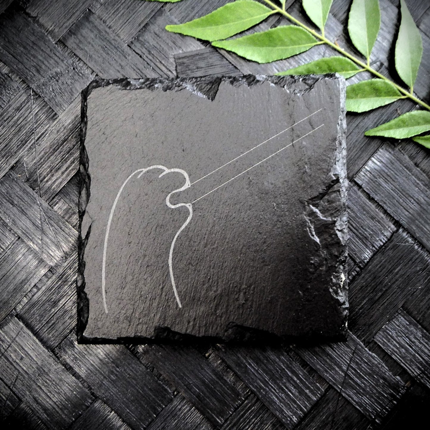 Cute Cat Claw Slate Coaster Set - Cute Engraved Minimalist Cat Paw Design