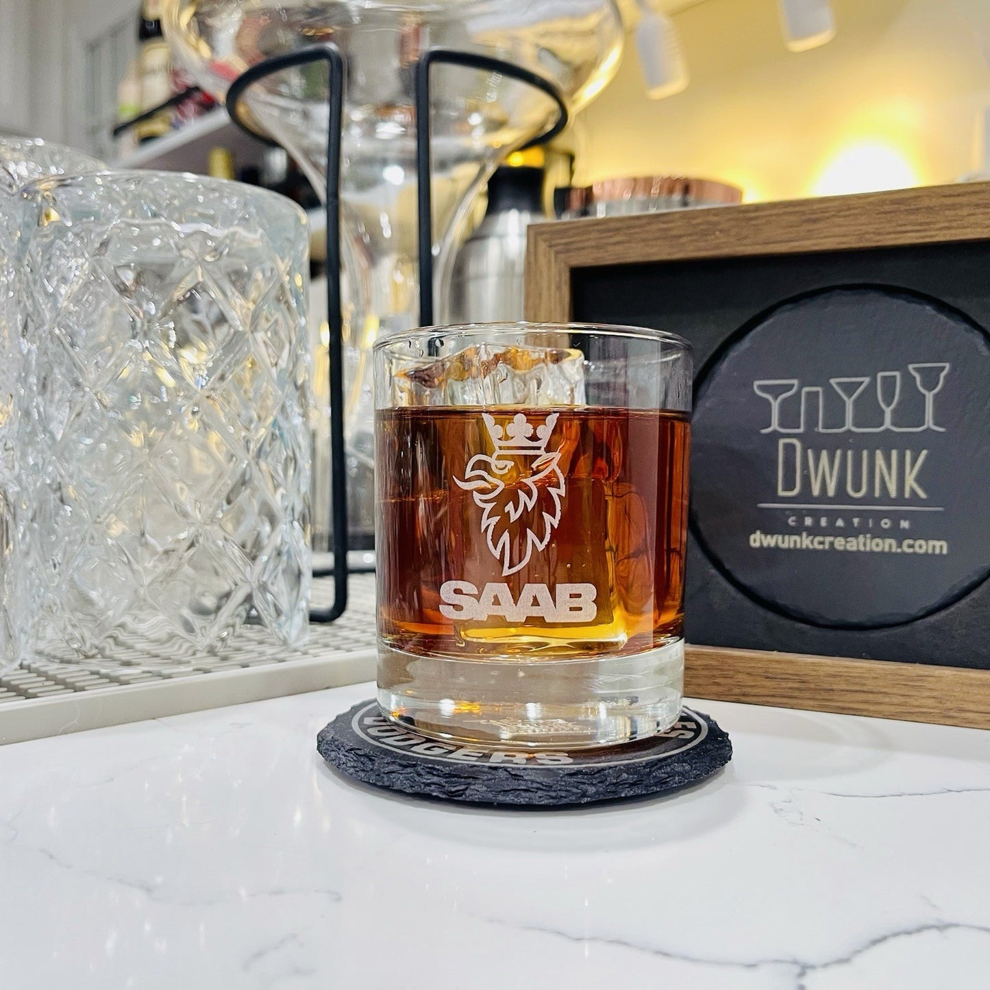 Custom Engraved SAAB Whiskey Glass – 11 oz Rocks Glass