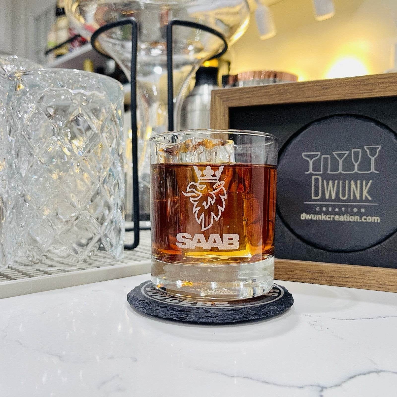 Custom Engraved SAAB Whiskey Glass – 11 oz Rocks Glass