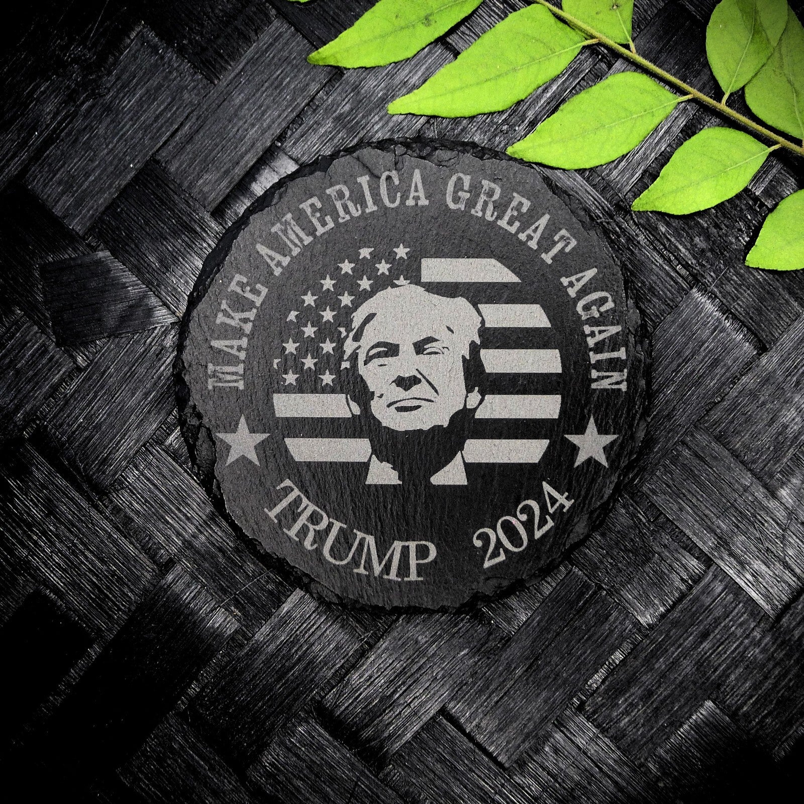 Trump 2024 FIGHT Never Surrender Assassination MAGA Slate Coaster Set