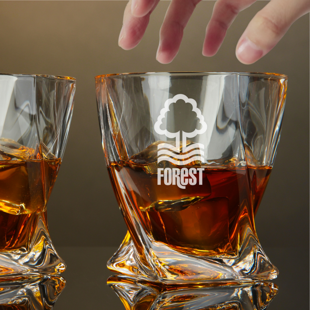 Custom Engraved Nottingham Forest F.C. Whiskey Glass – 10 oz Twisted Rocks Glass