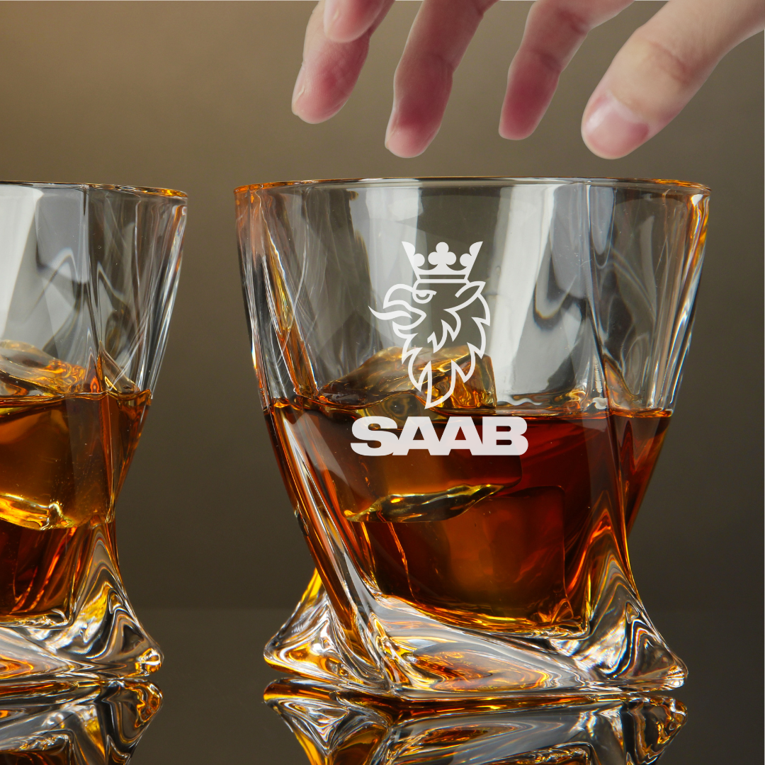 Custom Engraved SAAB Whiskey Glass – 10 oz Twisted Glass