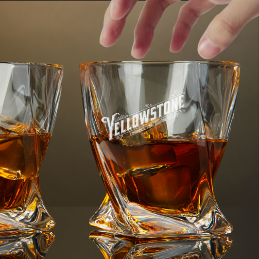 Custom Engraved Yellowstone Whiskey Glass – 10 oz Twisted Rocks Glass