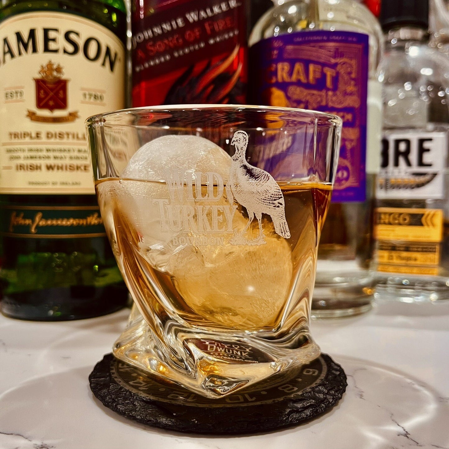 Custom Engraved Wild Turkey Bourbon Whiskey Glass 10 oz Twisted Rocks Glass NEW