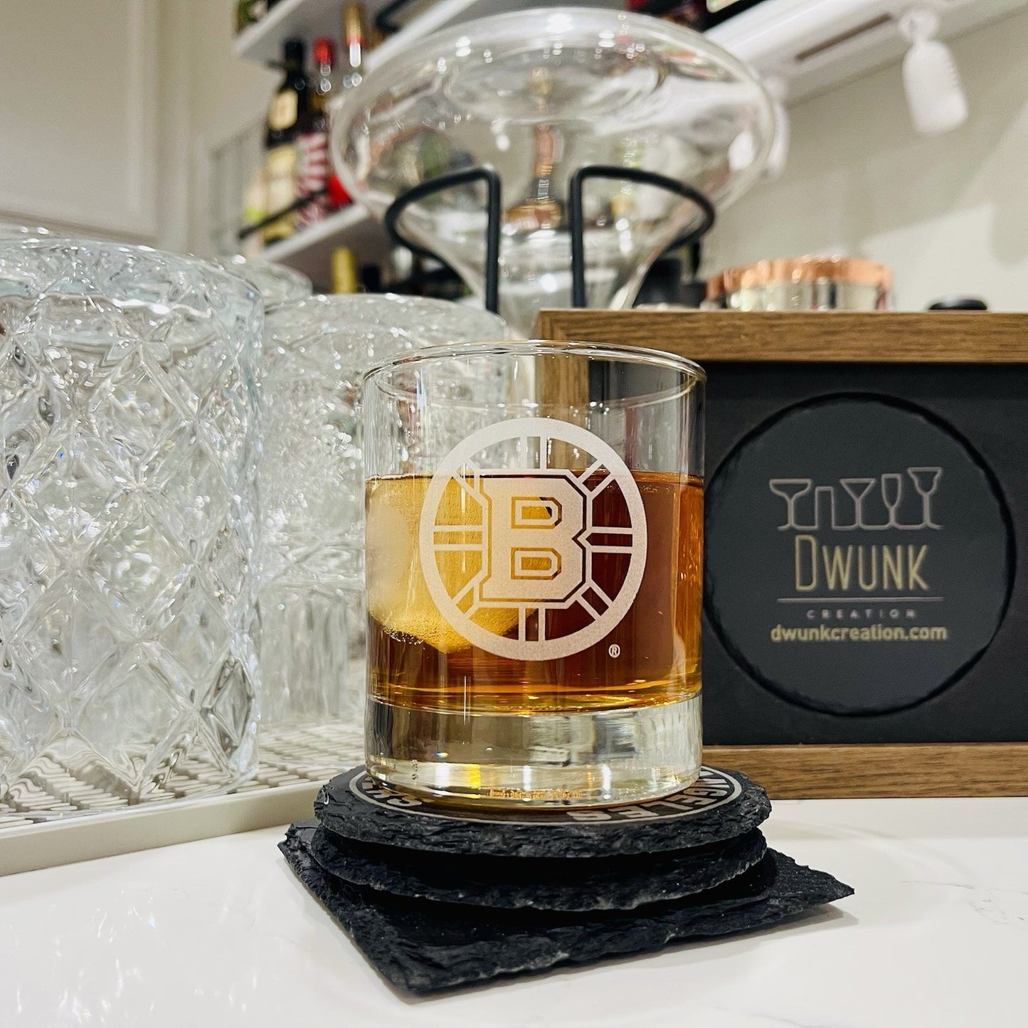 Custom Engraved Boston Bruins Whiskey Glass - 11 oz Rocks Glass