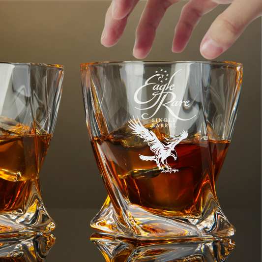 Custom Engraved Eagle Rare Single Barrel Whiskey Glass 10 oz Twisted Rocks Glass