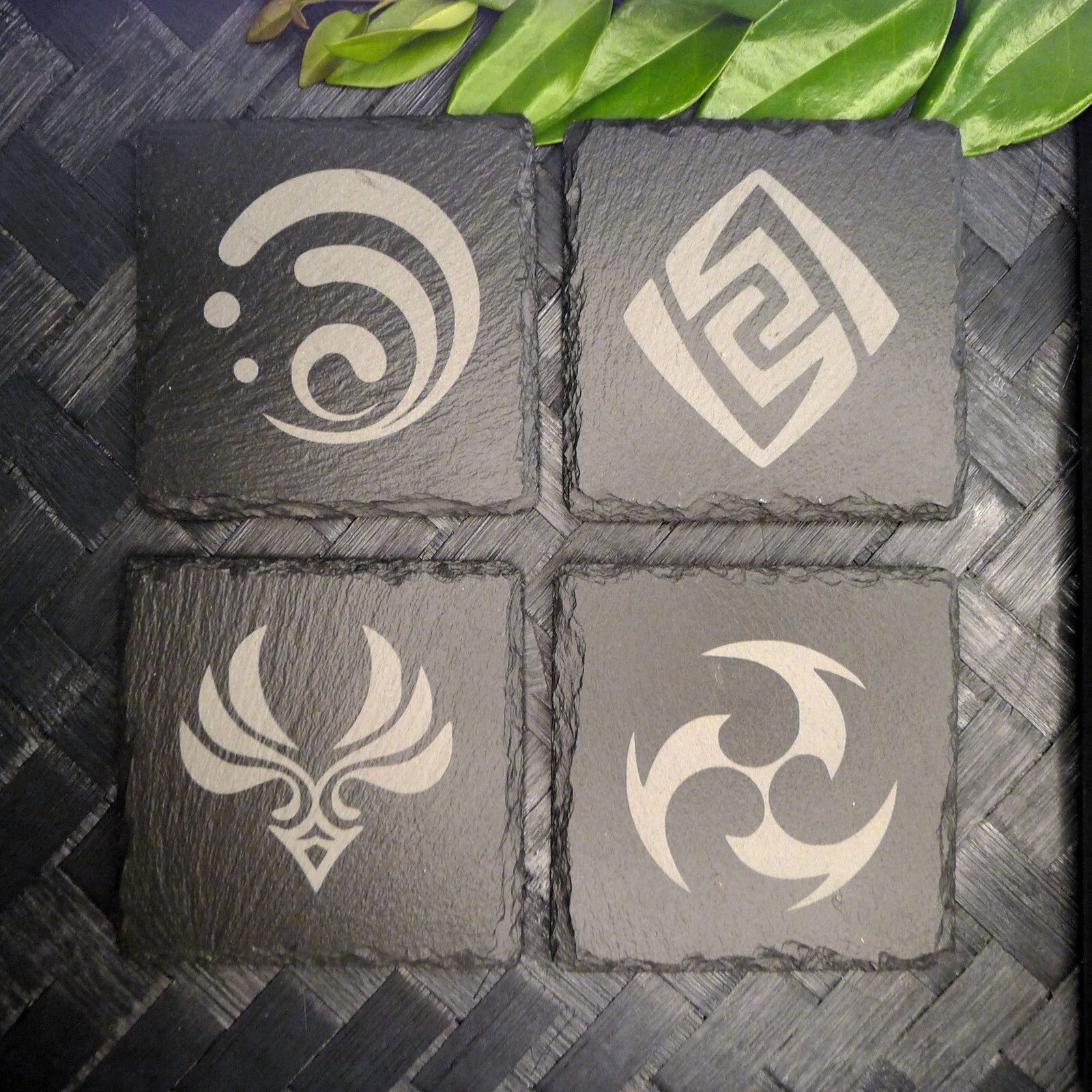 Genshin Impact Archon Slate Coaster Set of 8 Elemental Inspired Gaming Gear