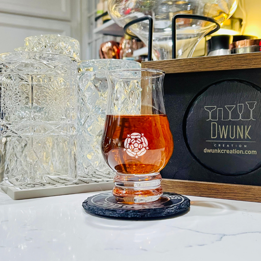 Custom Engraved Tudor Rose Whiskey Glass – 8 oz Tulip Tasting Glass